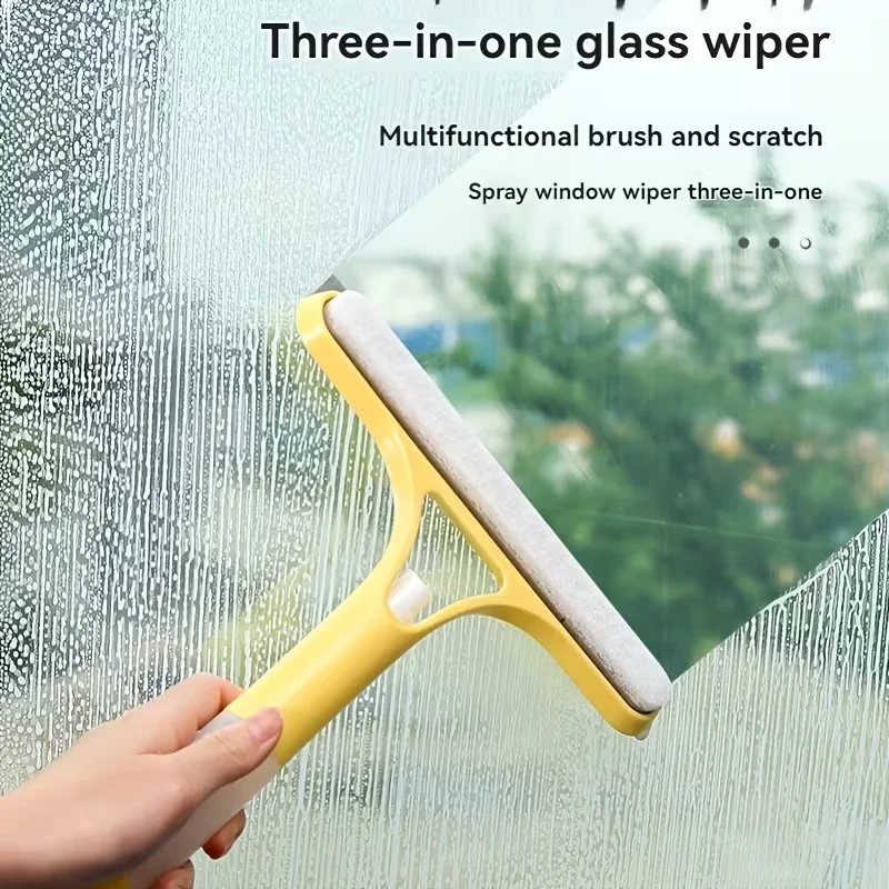 3 in 1 Window Cleaning Squeegee Multi Function Glass Mirror Wiper with Spray Bottle Microfiber Scrub Household Car Cleaner Tools