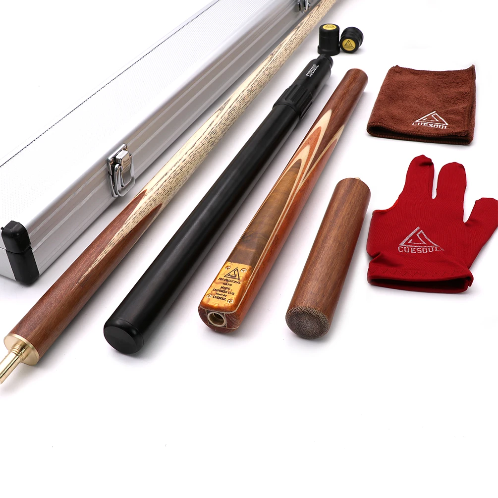 CUESOUL 57 "Snooker Cue Handcraft 3/4 Jointed met Mini Butt End Uitbreiding Verpakt in Aluminium Cue Case