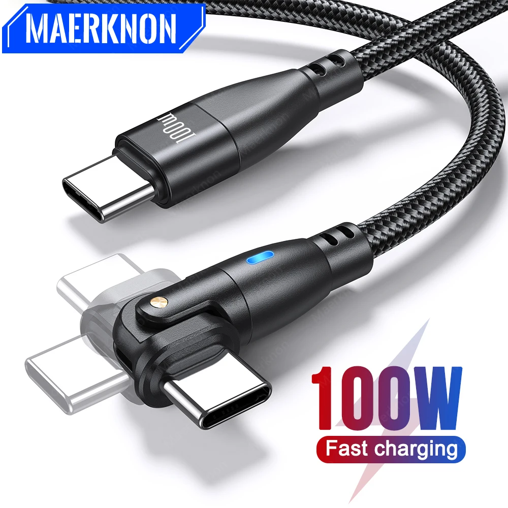 100W USB Type C To USB C Cable Fast Charging Phone Charger Cable For MacBook Pro Xiaomi iPad Samsung 180° Rotatable Type C Wire