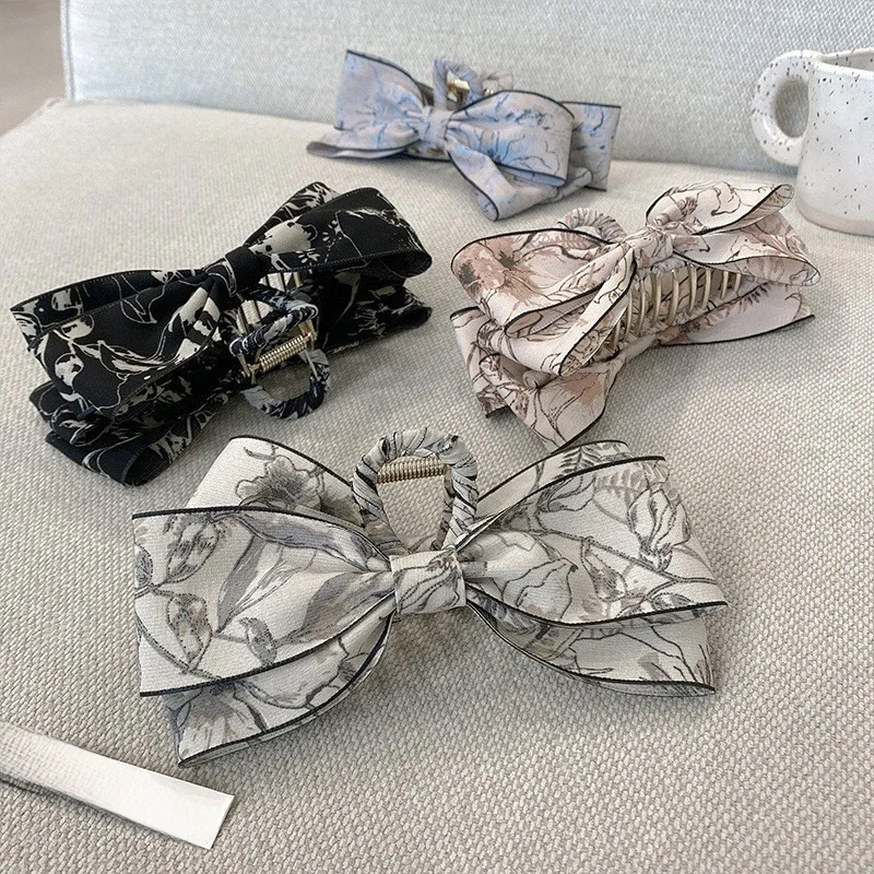 Koreański Bowknot Vintage duże spinki do włosów kobiety elegancka kokardka Barrette krab spinki do włosów dziewczyny nakrycia głowy akcesoria do włosów kobieta — zdjęcie 2