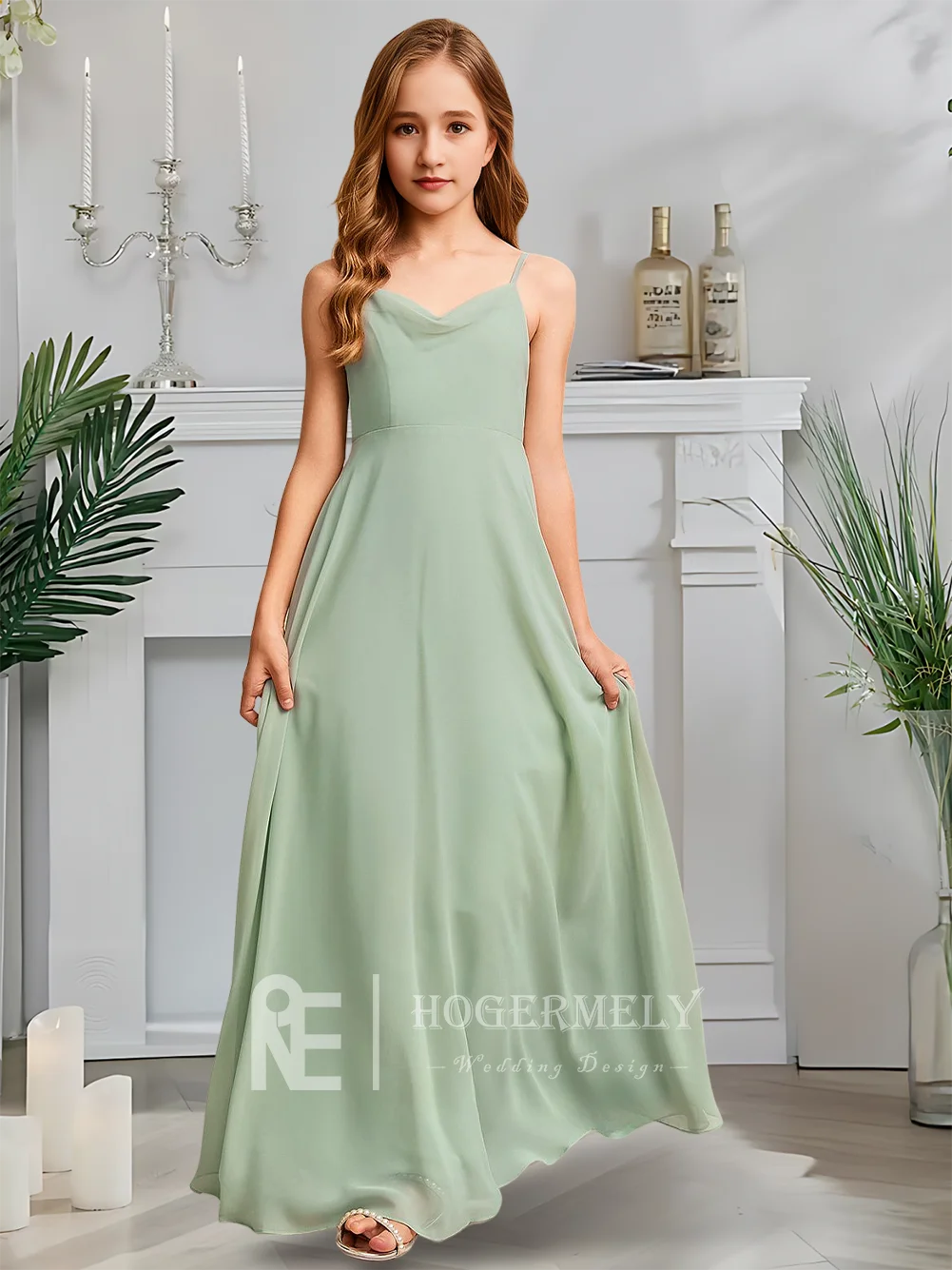 Роскошное платье трапециевидной формы для юных подружек невесты, синее платье с цветочным узором для девочек, шифоновое платье с капюшоном длиной до пола, садовое гала-свадьба