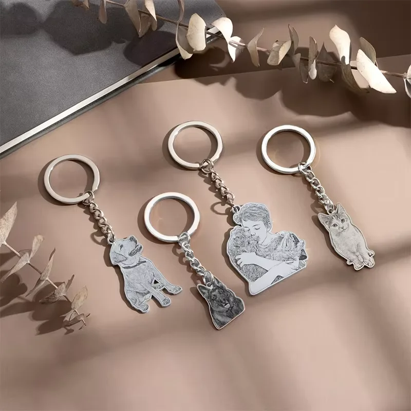 Personalisierter Haustier-Porträt-Schlüsselanhänger: Individuell gestalteter Schlüsselanhänger mit einem Foto des Haustiers, Schlüsselanhänger mit einem Foto des Haustiers und seines Besitzers, Haustier-Gedenkschmuck, mit Textgravur auf der Rückseite des Schlüsselanhängers, hochwertiger Schlüsselanhänger aus Edelstahl. – Detail 3