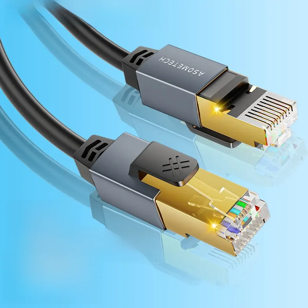 ASOMETECH kot 8 kabel Ethernet okrągły/płaski szybki kabel Ethernet 40 gb/s 2000Mhz pozłacane złącze RJ45 przewód LAN S/FTP — zdjęcie 2
