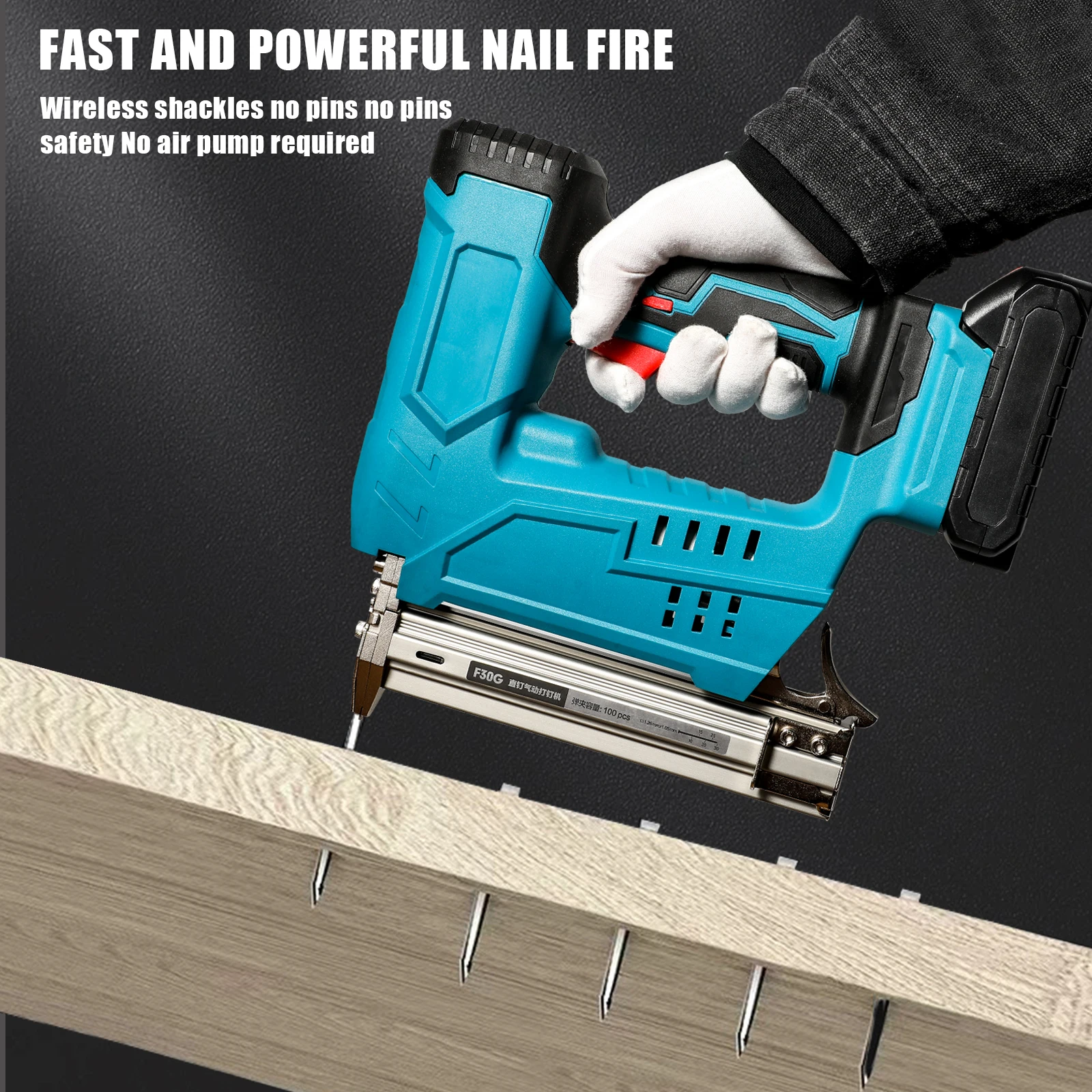 Kabelloser F30 Nagelpistole Elektrischer Möbel- und Tischler-Tacker Heftgerät Holzbearbeitungs-Elektrowerkzeug Heftpistole für Makita 18V Akku – Detail 2