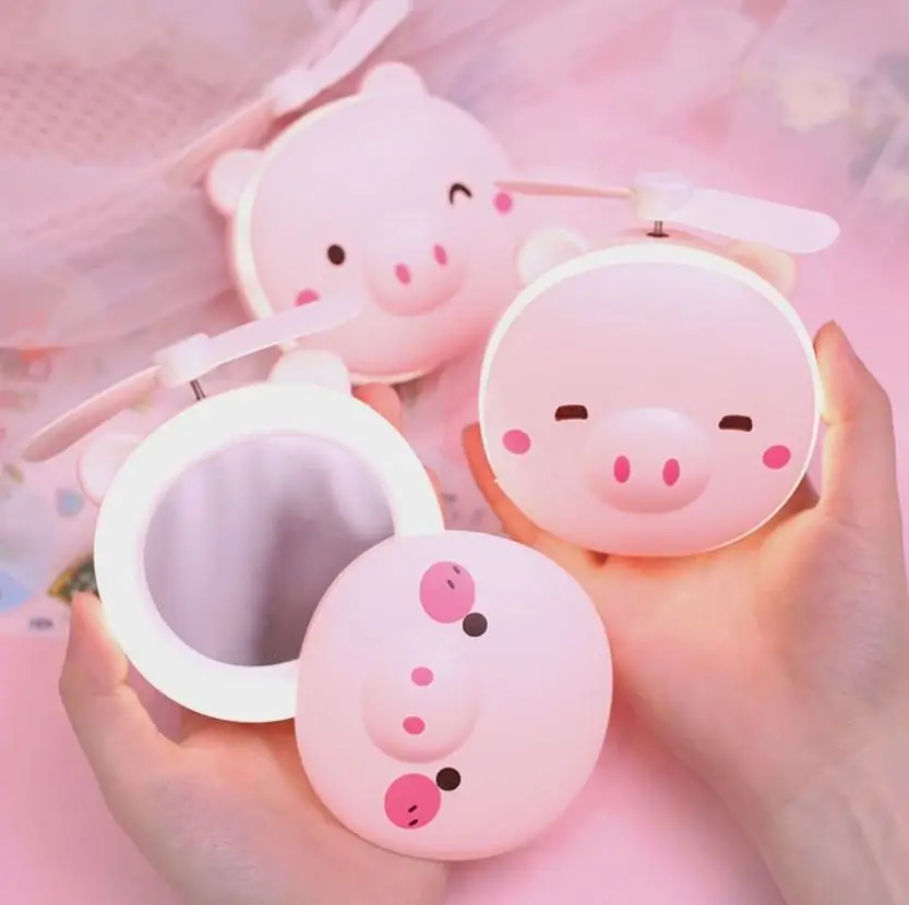 Makeup Mirror Portable Led Lights Piggy with Mini Usb Rechargeable Fan-Fast Delivery For All Brazil