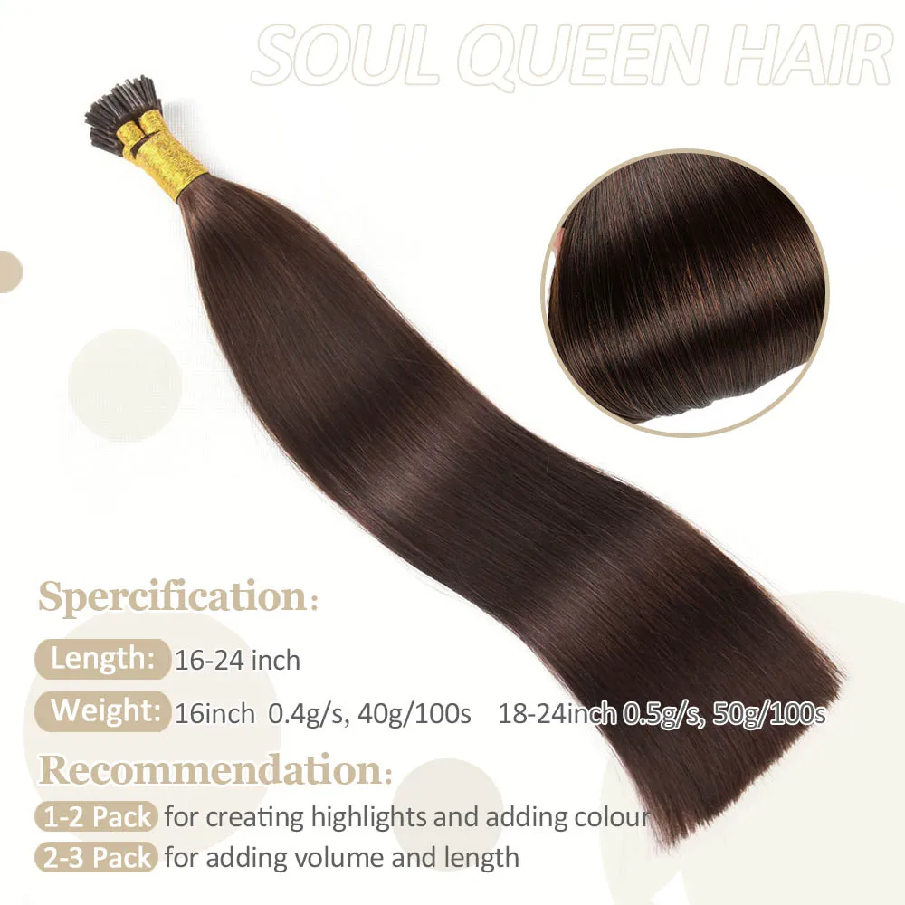 I Tip Hair Extension Straight Human Hair Extension 100pcs/Set Capsule Keratin Natural Fusion Human Hair Extension 16-24in 40/50g