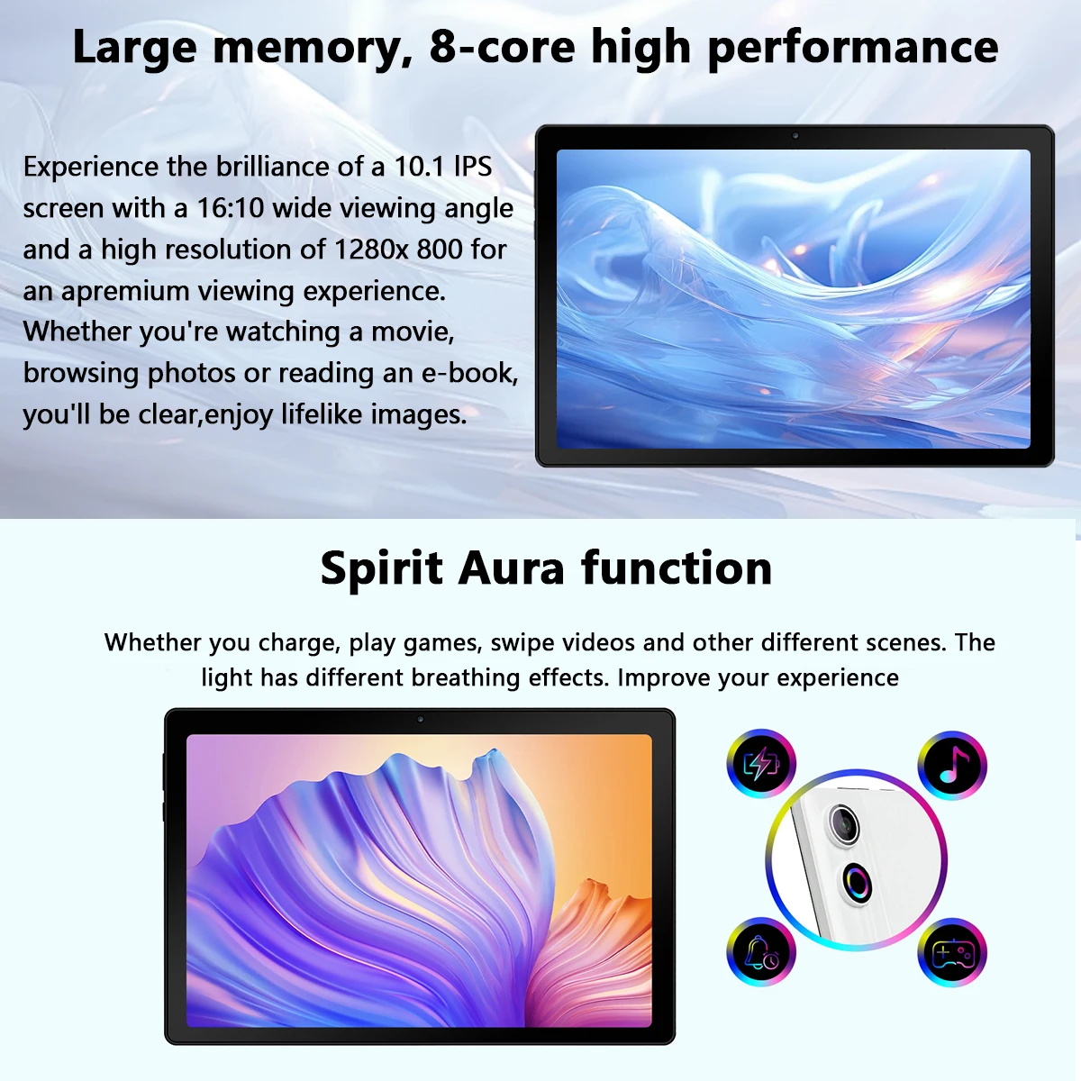 A10L Octa Core Android Tablet PC 10.1 Inch HD LCD Laptop Style Tablet Android 15 24GB(4+20 Virtual) RAM 64GB ROM 5000mAh Type‑C Complete Full Accessories Set Portable Tablet PC For Home Study Entertainment