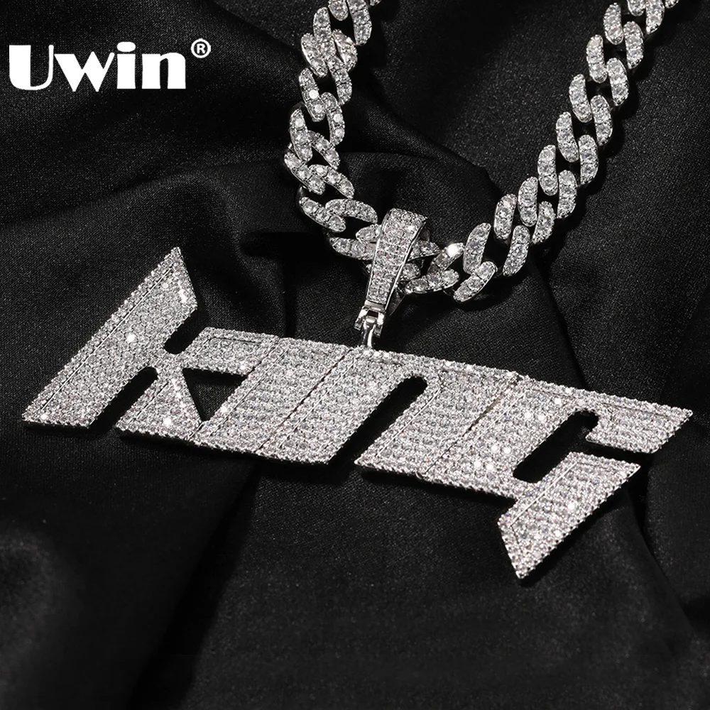 

UWIN Custom Script Name Pendent Necklaces Iced Out Cubic Zircon Customized Letters Necklaces Fashion Hip Hop Jewelry for Gift