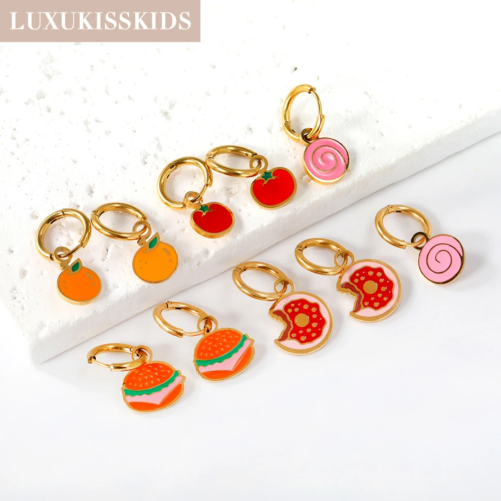 LUXUKISSKIDS Fashion Pumpkin Stainless Steel Earring Drop Vegetable Fruits Charms Pendient Ear Clips Halloween Teenagers Jewelry