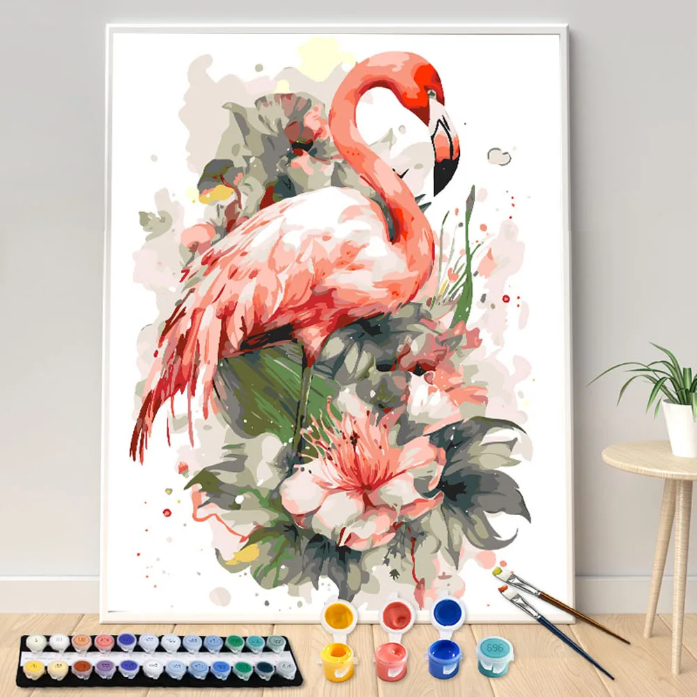 Hand Painted Flamingo Acrylic Painting by Numbers DIY Acrylic Artwork Canvas Art Gift Home Seascape Dropshipping Kit