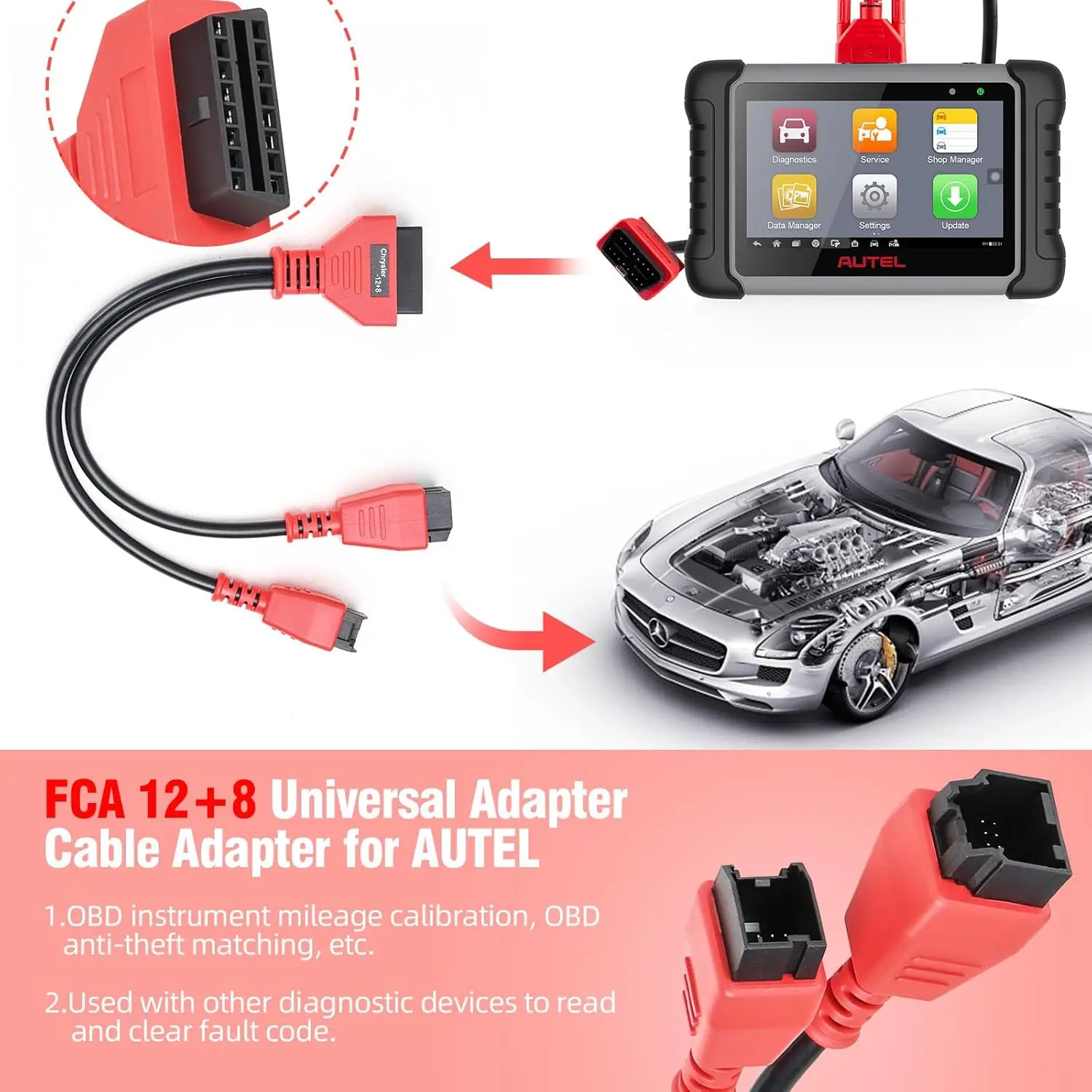 كابل برمجة موصل Autel 12+8 مع MicroPod2 USB V17.04.27 قابس اختبار التشخيص لكرايسلر/دودج/جيب/فيات #5