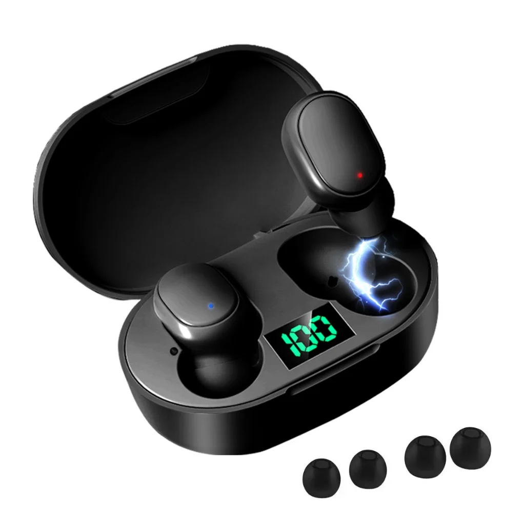 H'maston Fone De Ouvido Sem Fio Bluetooth In-ear 5.3 Tws com Microphone Luz LED Display Fone Gamer Para iPhone Samsung Preto RS.