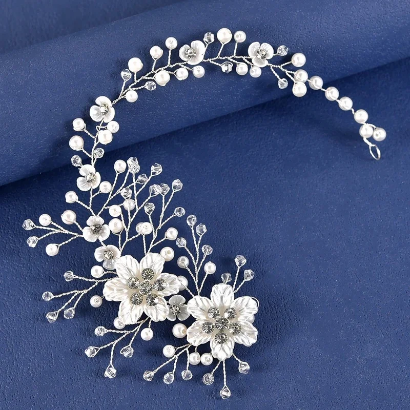 Bandeau de cheveux en Imitation de perles et de fleurs blanches, fait à la main, avec strass, couvre-chef de mariée pour femmes, accessoires pour cheveux de fête de mariage