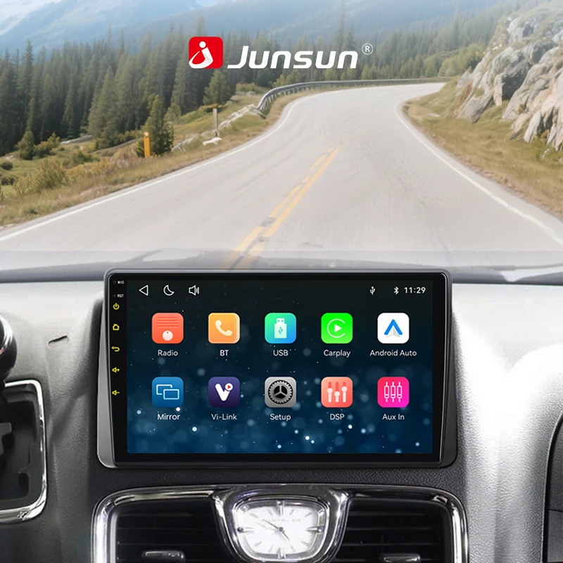 Junsun Android Bluetooth Car Radio Android Video Player for chrysler grand voyager 2013-2016  Built In Wireless Carplay Android Auto GPS Navigation  Android Head Unit Car Radio with GPS Navigation DSP