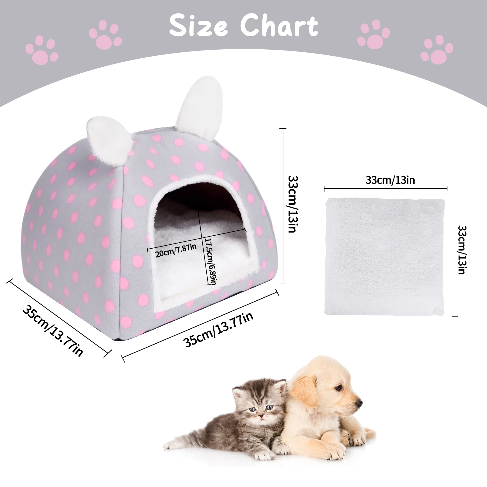 Guinea Pig Bed House,Small Animal Beds Hideout Cute Ear Rabbit Bed,Small Pet Hideouts Removable Pad,Rabbit Chinchilla Hedgehog