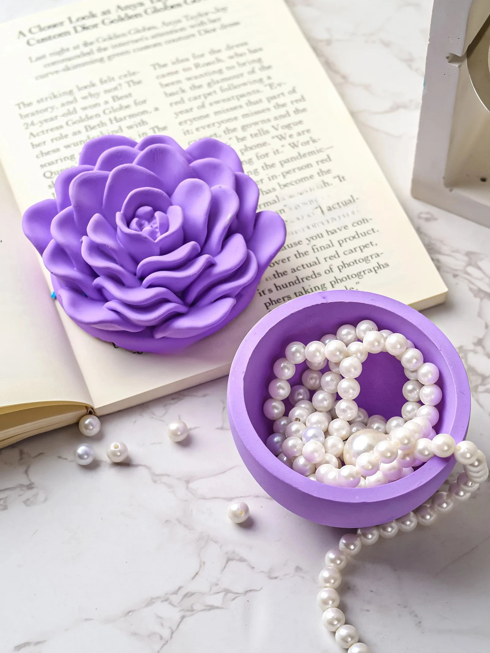 3D Rose Flower Candle Jar Silicone Mold with Lid Peony Jewelry Storage Box Crafts Making Plaster Resin Casting Molds Home Decor — zdjęcie 2