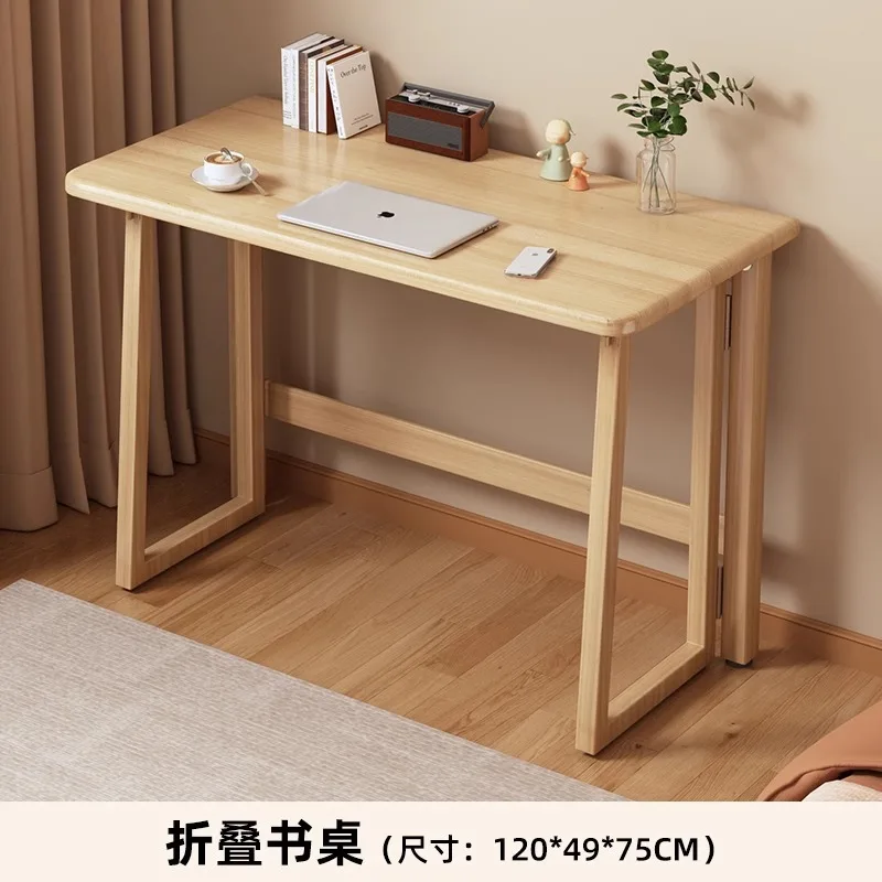 Solid Wood Folding Desk for Home Office – No Assembly Computer Table Study Writing Desk 15mm Thick Desktop Small Workstation