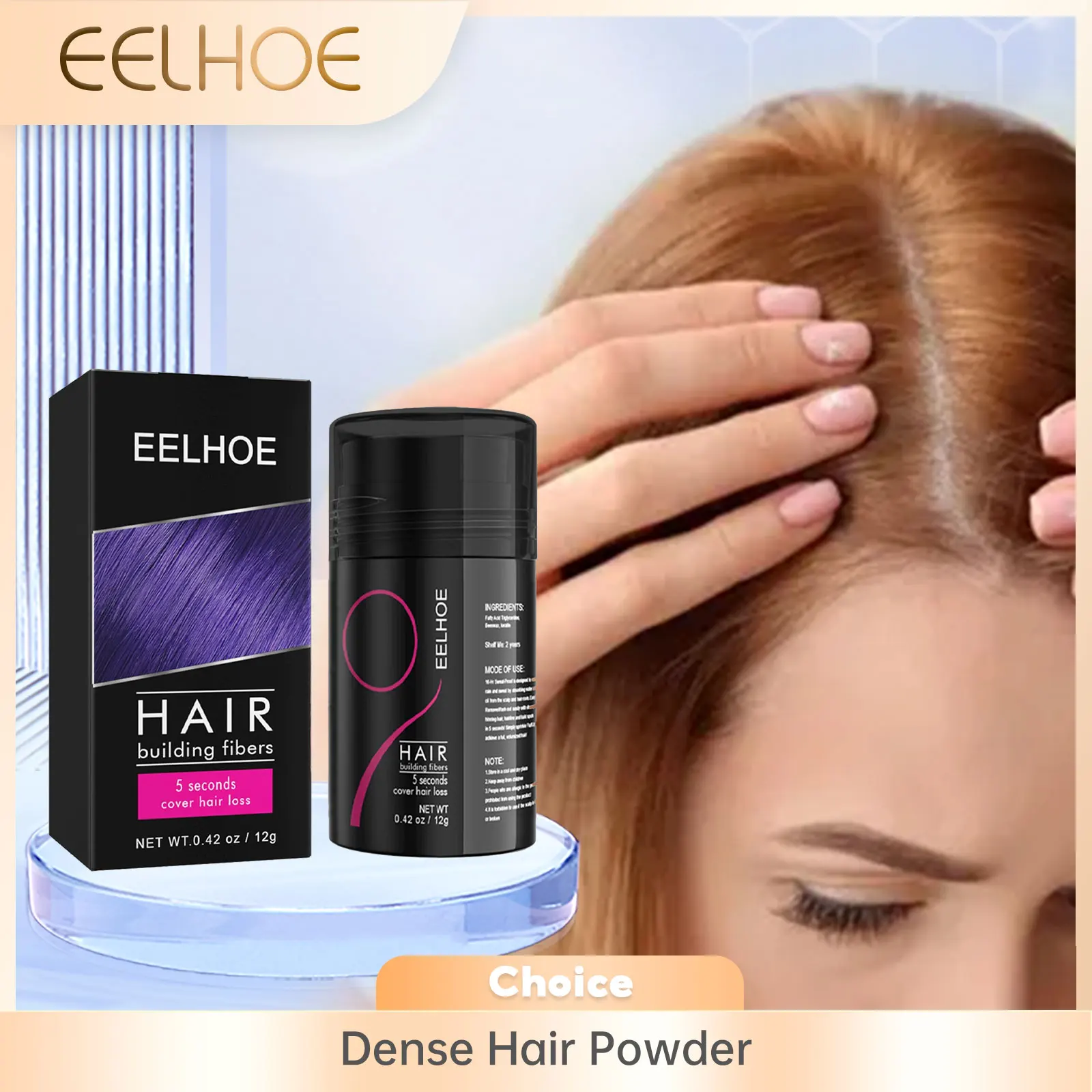 EELHOE Dense Hair Fiber Increase Hair Loss Concealer Instant Hair Shading Powder Hairline Enhancement Hairline Shadow Powder 12g