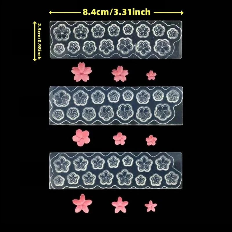 3Pcs Flowers Silicone Nail Template Cherry Blossom,Peach Blossom,Plum Blossom Mold 8.4*2.5cm Reusable Mould Stamping Plate Tool*