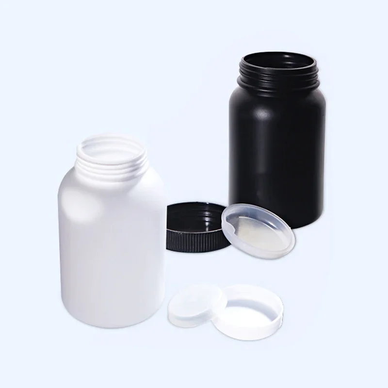 50-1000 ml Plastikowa okrągła butelka z odczynnikiem z dużymi ustami Fiolka HDPE Szerokogardowa czarna biała butelka na próbki — zdjęcie produktu 7
