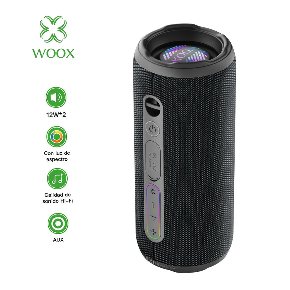 Altavoz Bluetooth WOOX para exteriores de 12W*2 con luz LED, resistente al agua IPX7, batería de 2200 mAh, 6-8 horas de reproducción, altavoz estéreo TWS para iPhone y Android