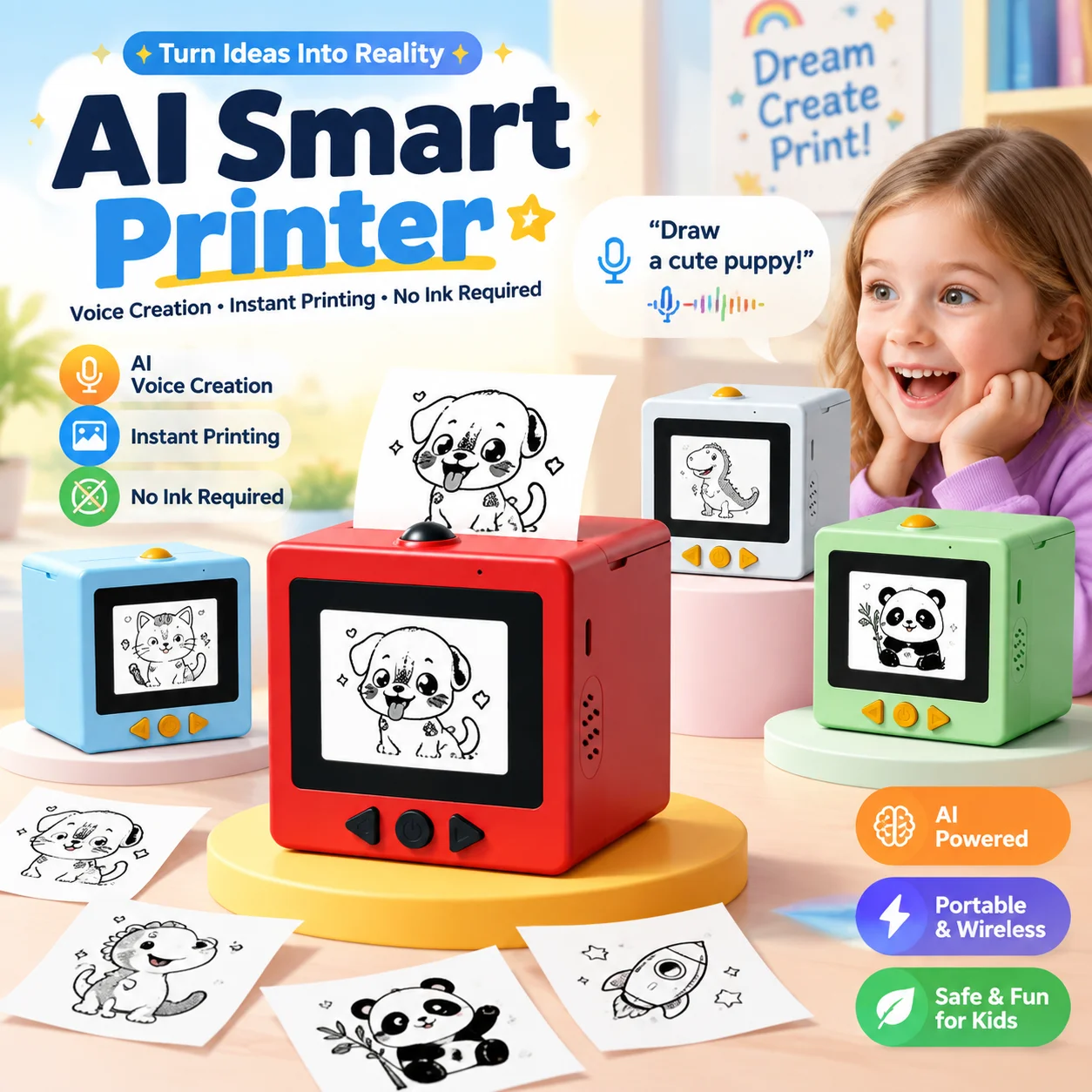 Commercial Photo Printer - Printer Pintar AI untuk Anak-Anak, Printer