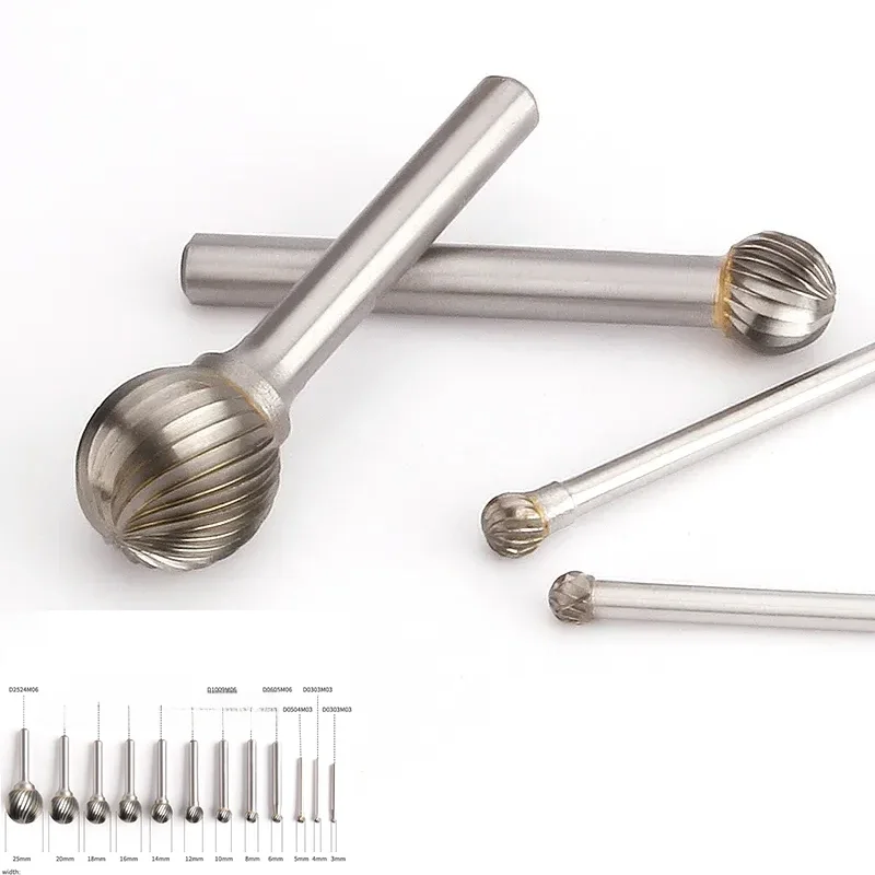 YG8 alliage fichier rotatif 1 pièces rond type D simple fente acier au tungstène sculpture sur bois tête de meulage métal dur fraise 3mm-16mm