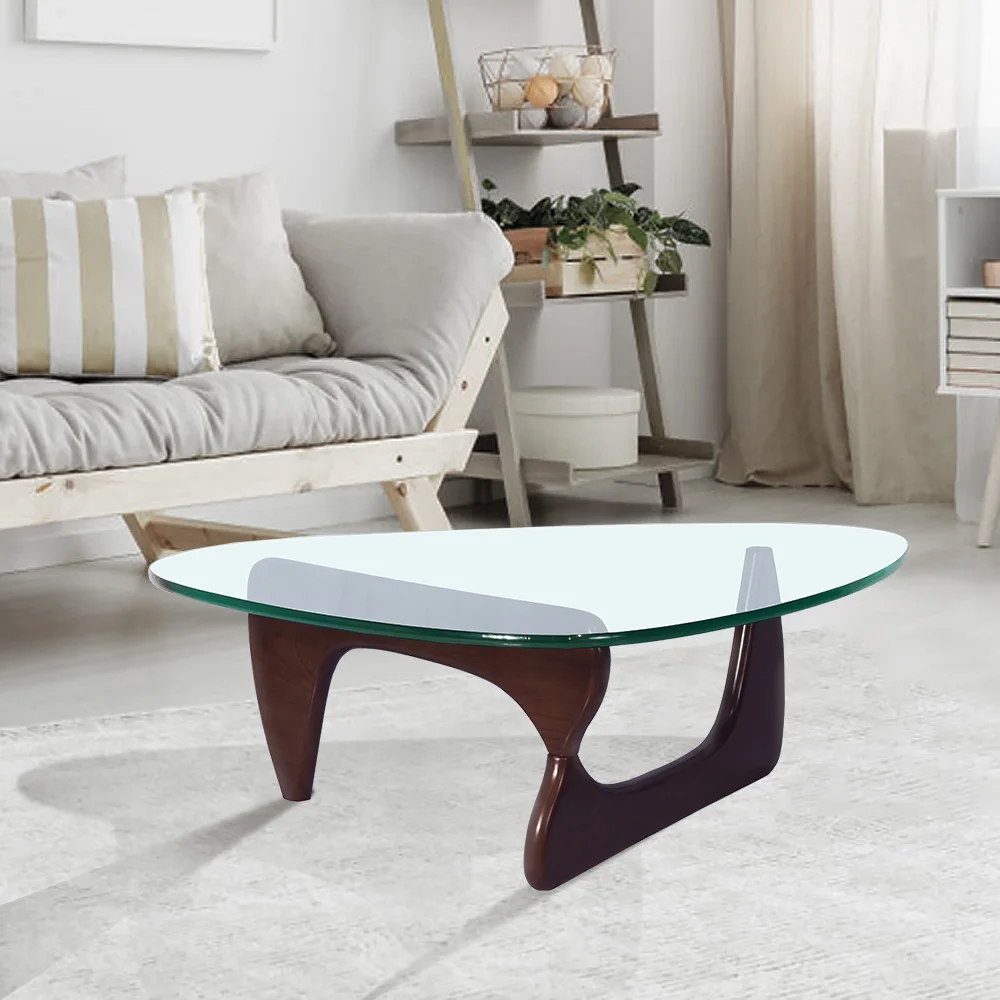 [Flash Sale]Home Modern Triangle Coffee Table Wood Frame Glass Tabletop Various Colors and Models Available[US-W]