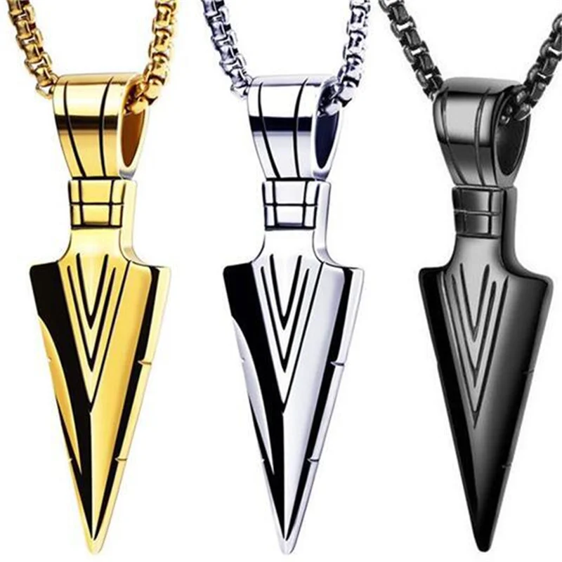 Wu\'s 2022 New Jewelry Pharaoh\'s Spear Arrow Titanium Steel Necklace Male Domineering Collarbone Chain Pendant Sweater Chain