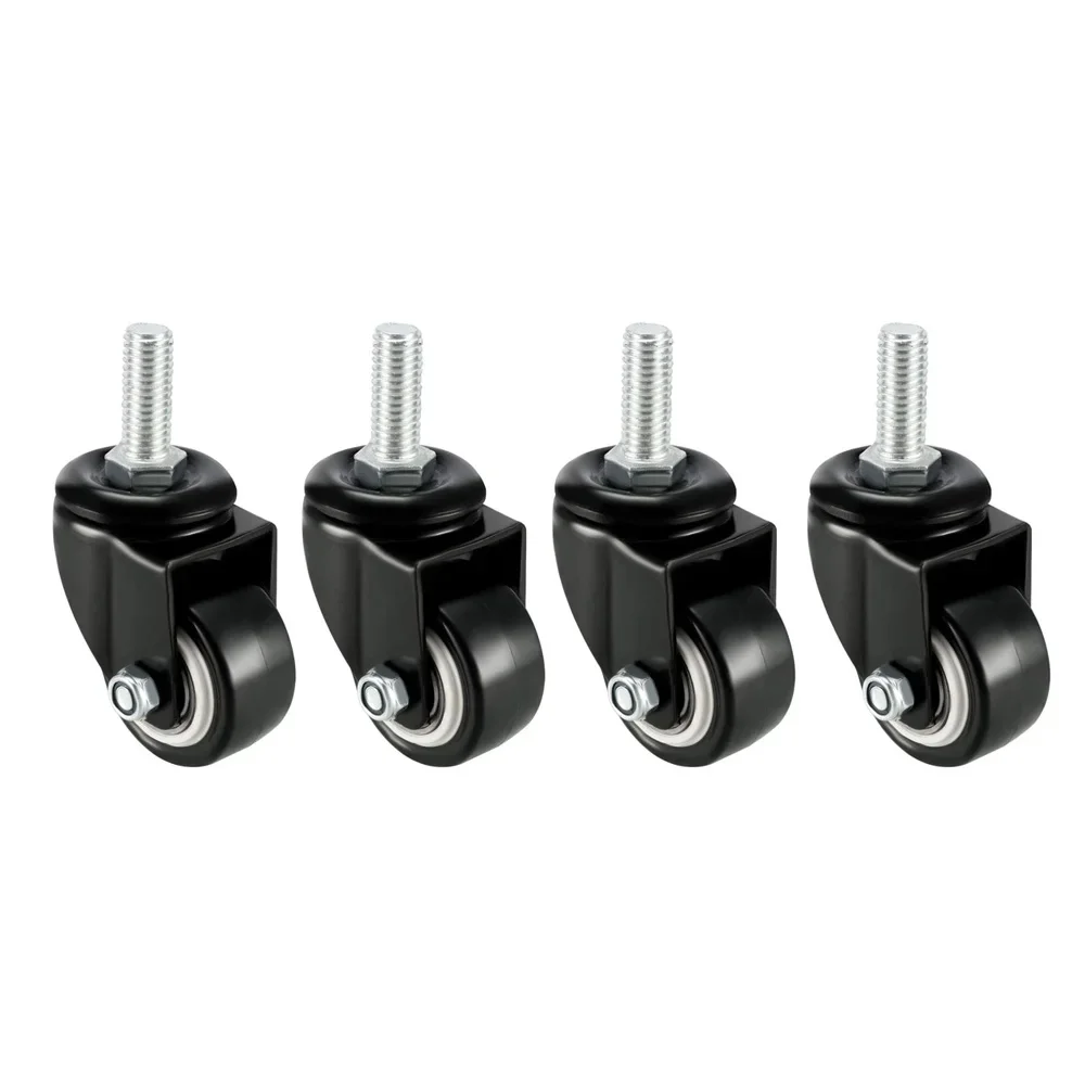 Lot de 4 roulettes à percussion de 1.5 pouces en PU 360, roue à tige filetée résistante, M12 x 25mm, capacité de charge totale de 330lb