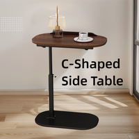 C Shaped Side Table Adjustable Reversible Wooden Sofa Table Modern Mobile Coffee Table Side Table for Living Room Bedroom