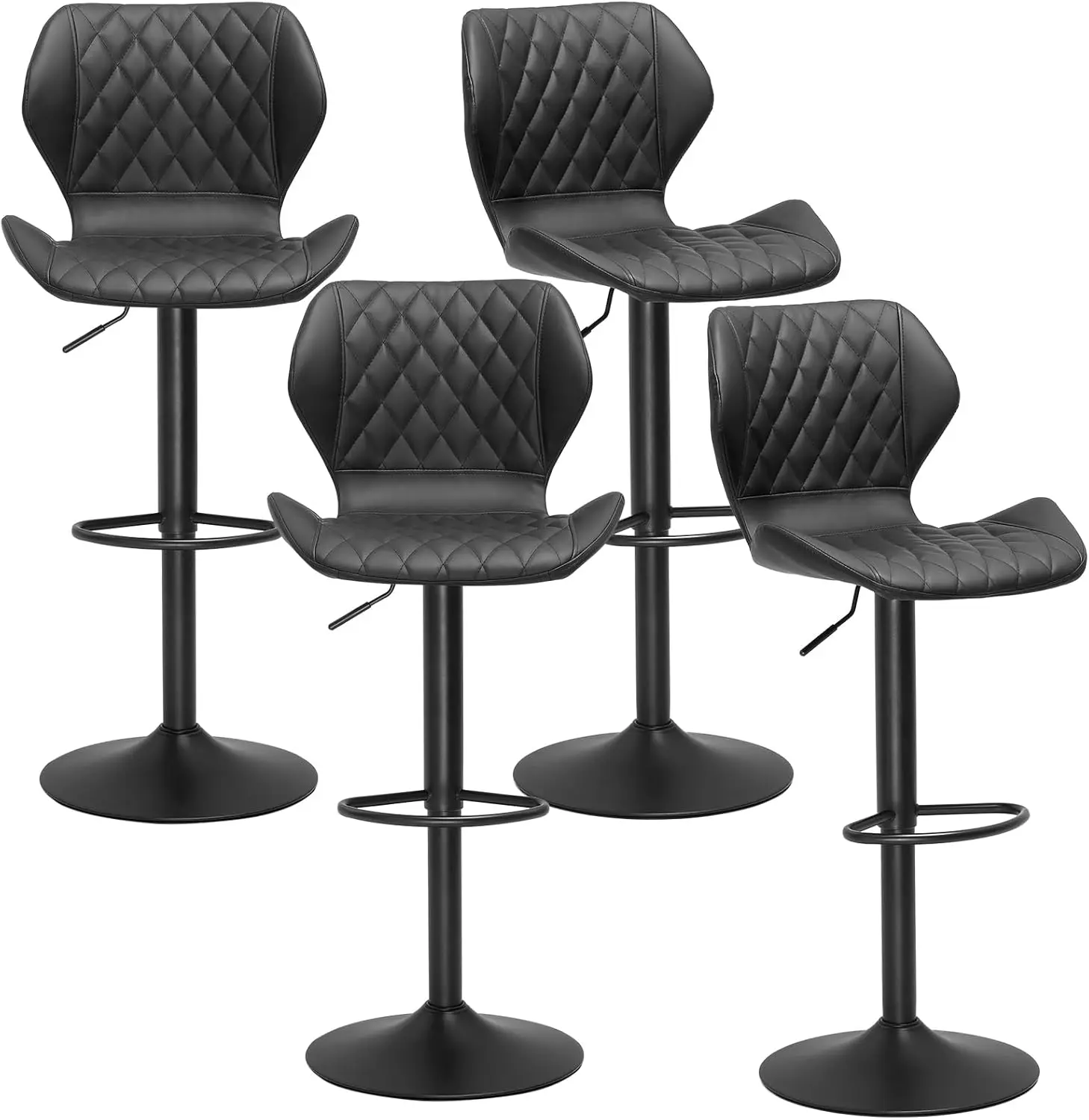 Bar stools Set of 4 Black Leather Bar Stools, Adjustable Counter Height Barstools for Kitchen Island