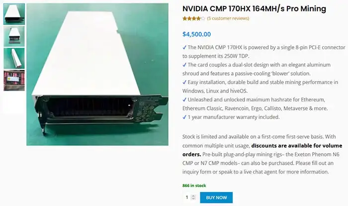 BH Best offer Nvidia CMP 170HX 10GB HBM2 Mining GPU w/ Adapter, US Seller, 16x capacitor mod