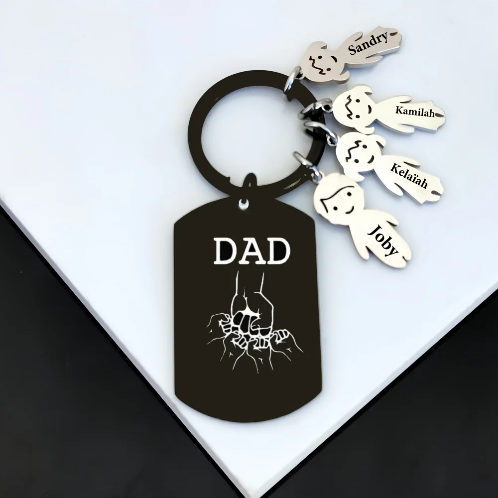 Black Military Style DAD Pattern Stainless Steel Keychain
