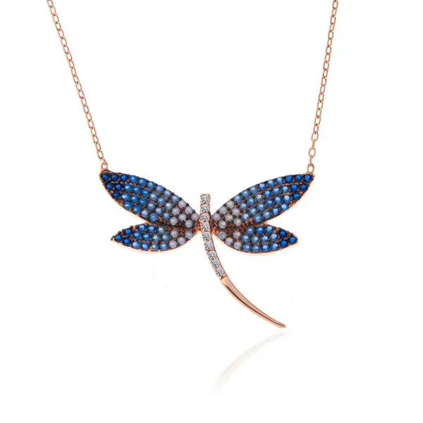 Silverlina Silver Rose Dragonfly Women's Necklace