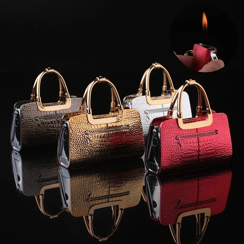 Mini sac gonflable pour femmes, briquet à flamme nue, briquet à gaz en métal Butane, cadeau pour femmes, accessoires pour cigarettes