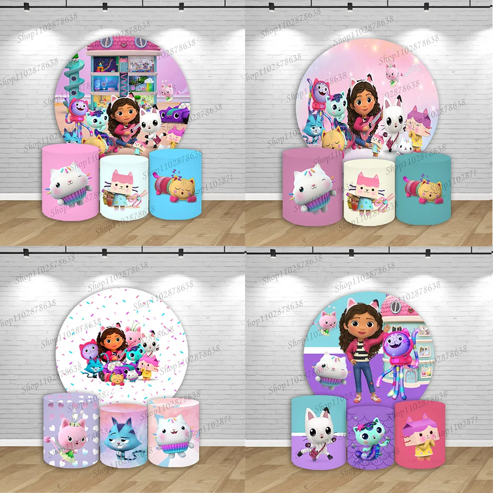

Gabby's Dollhouse Round Cover Girls Birthday Circle Photography Background Gabby's Dollhouse Cylinder Cover Decor