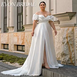 EVON BRIDAL 섹시 웨딩 원피스 플러스 사이즈 새틴 A 라인 레이스업 베스티도 드 노비아 오프 숄더 브이넥 사이드 스플릿 신부 가운