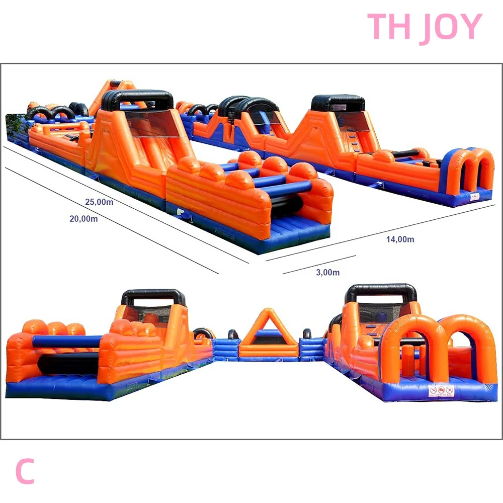 commercial kids inflatable bouncer house slides obstacle course, U shape giant adutls inflatable Obstacle Course Equipment