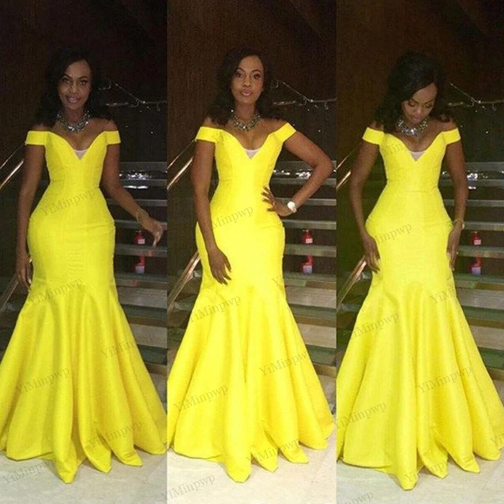 Simple Yellow Mermaid Prom Dresses for Black Girls Off Shoulder Wedding Guest Party Gowns Graduation Homecoming Dress Customized