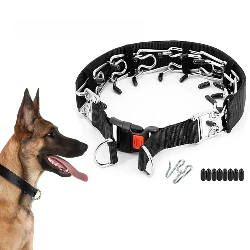 Collier d'entraînement pour chien, avec boucle à dégagement rapide et housse en Nylon, collier de pincement à pointes pour chien de compagnie