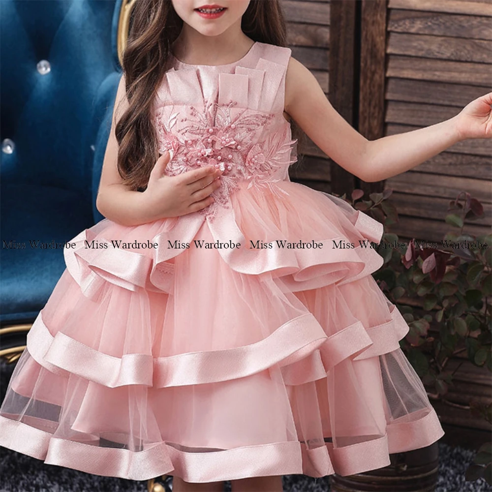 Robe de demoiselle d'honneur rose mignonne, robe de fête d'anniversaire pour enfant avec nœud, robes de première Communion formelle