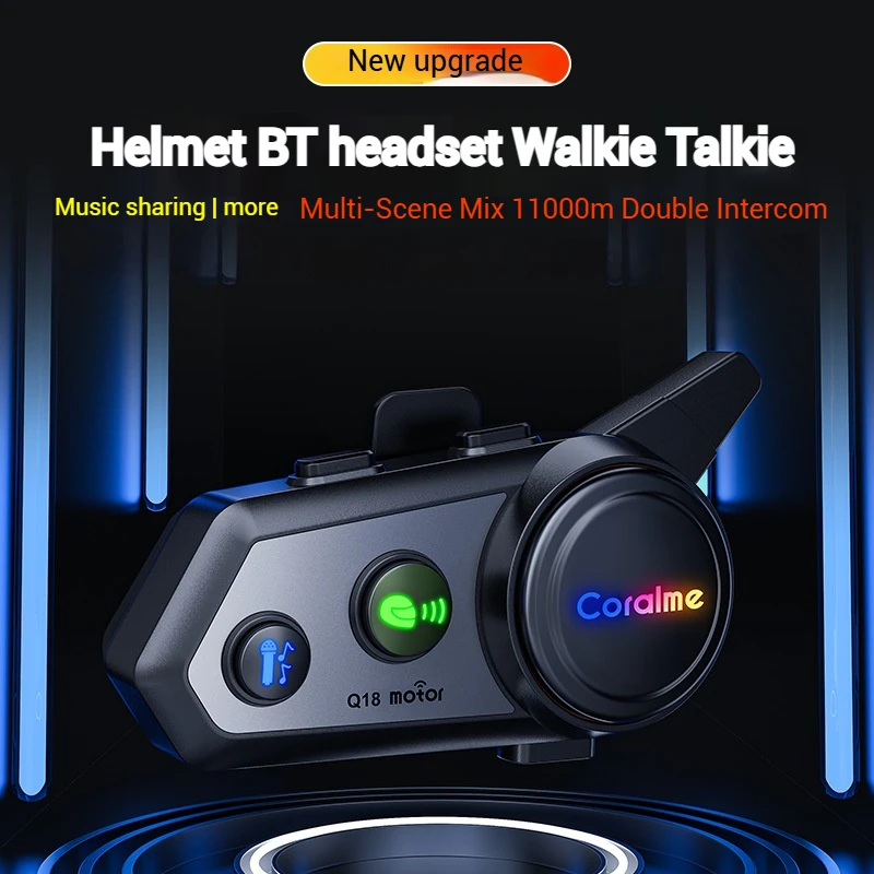 Q18 Helmet BT Headset Kilometer Double Intercom Music Sharing Mixing External Intercom BT Wireless Helmet Headset Walkie Talkie