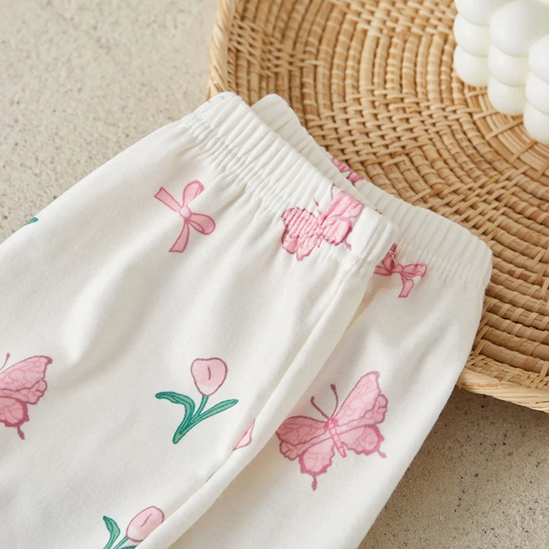 Suefunskry Baby Girl 2Pcs Pajama Set Strawberry/Butterfly Print Long Sleeve Tops + Pants Set Toddler Loungewear Sleepwear image 4