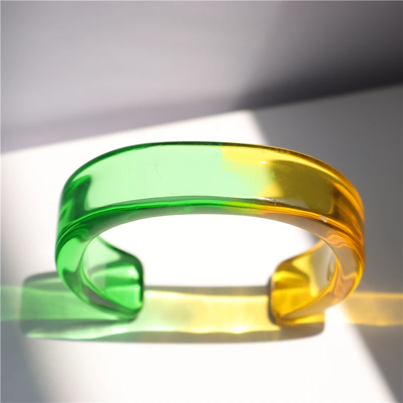 HANGZHI Summer New Trendy Color Clear Wide Version Square Acrylic Resin Bracelet For Women Girls Party Travel Jewelry 2022