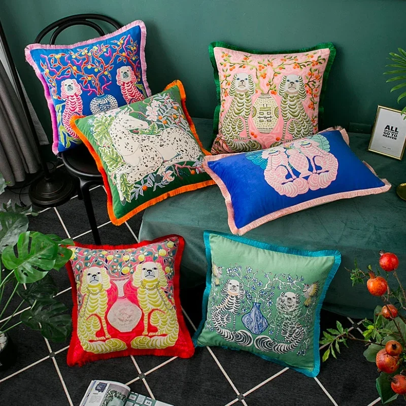 Luksusowa kolekcja zwierząt z frędzlami w stylu retro aksamitna poszewka na poduszkę poduszka dekoracyjna sztuka dom wysoki poziom Sofa wystrój krzesła — zdjęcie 2