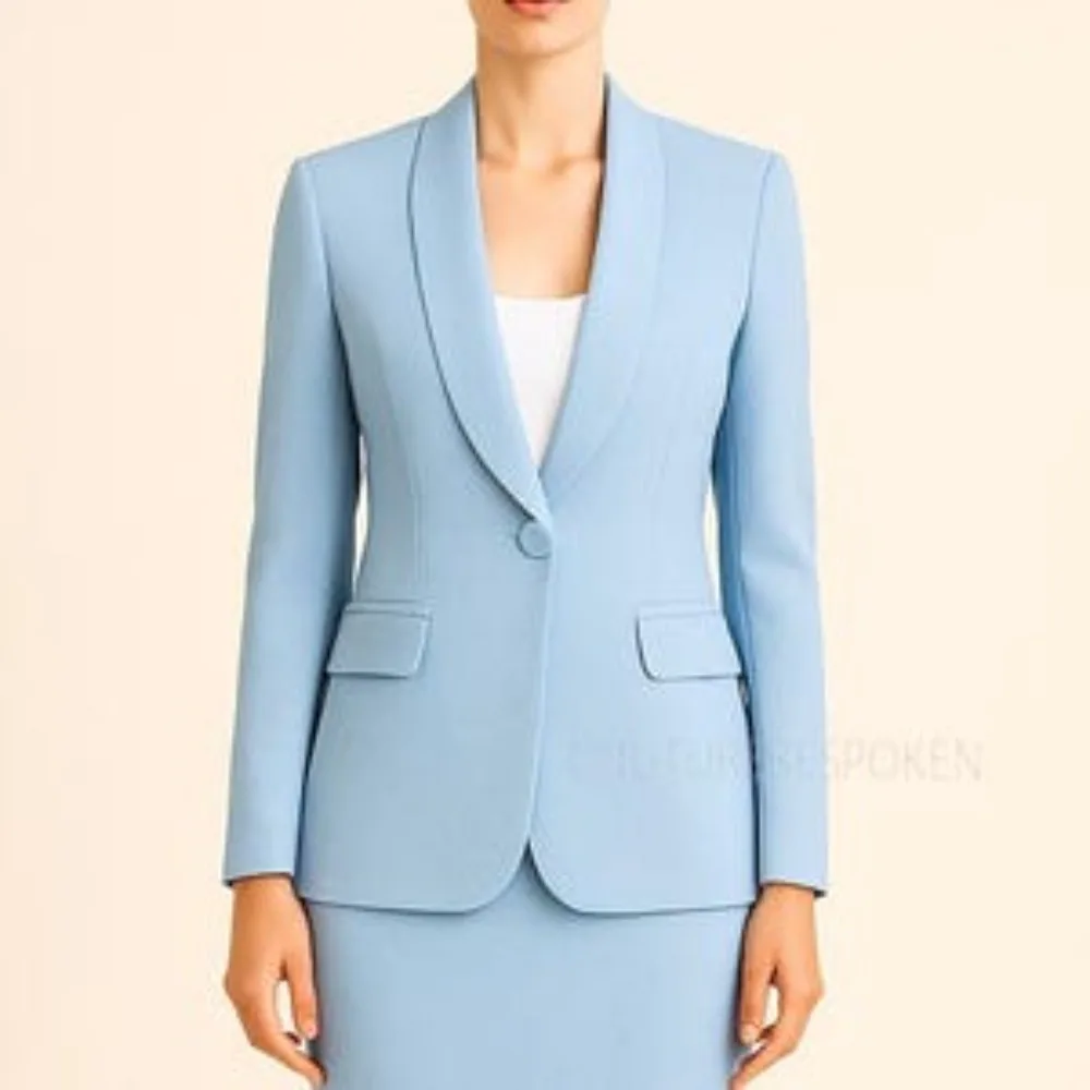 

Blue Blazer Skirt Suit for Women, Elegant Office Wear, Slim Fit Formal Outfit