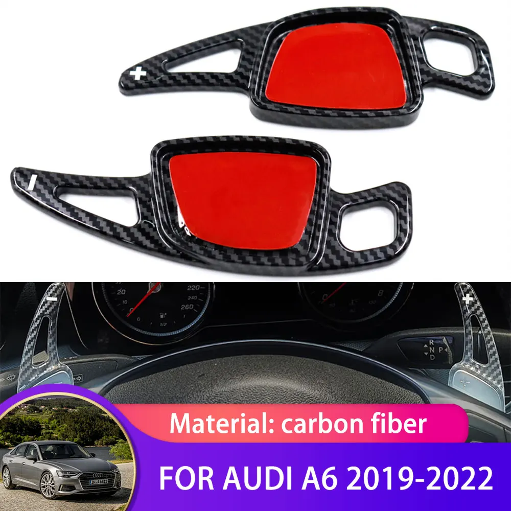 1 Pair For Audi A6 C8 2019 2020 2021 2022 Carbon Fiber Car Steering Wheel DSG Gear Shift Shifter Extension Cover Paddle Shifter