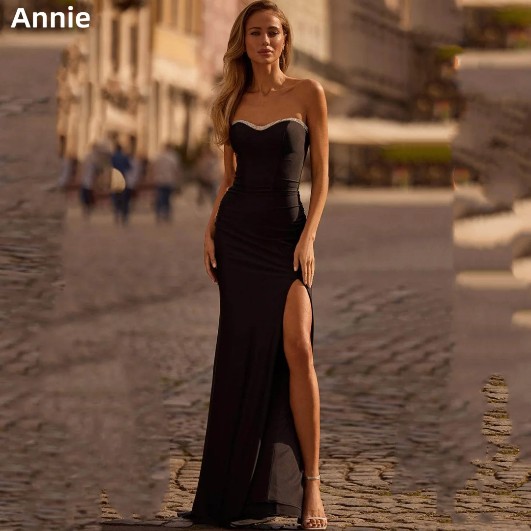 

Annie Black Prom Dresses Handmade Glitter Beads Evening Dresses Sexy Off-shoulder Side Slit Party Dresses فساتين سهرة