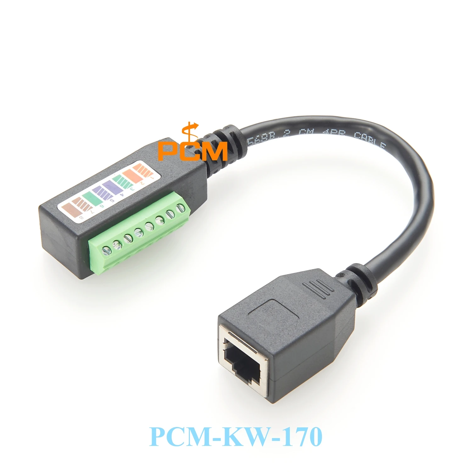 CAT5E RJ45 female to 8-Position screw lock Terminal Block Adapter with 20cm Pigtail cable, for CCTV Baluns and DMX lighting